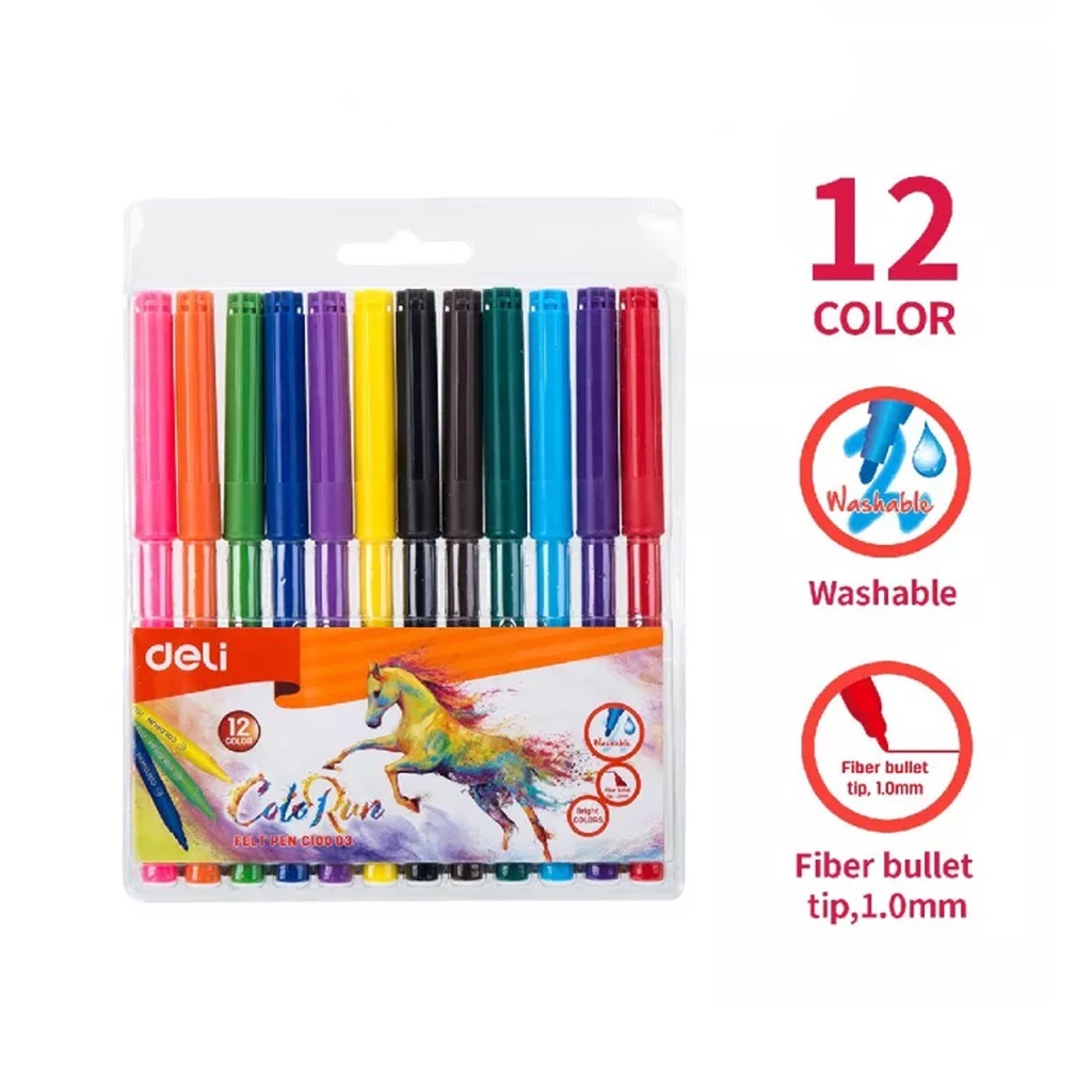 

Deli Felt Pens Spidol 12 Warna - 18 Warna - 24 Warna - Colorun