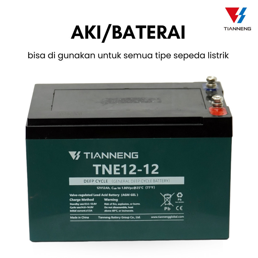 Baterai Aki sepeda listrik SLA 12V 12AH SEPEDA LISTRIK TIANNENG SUNRACE