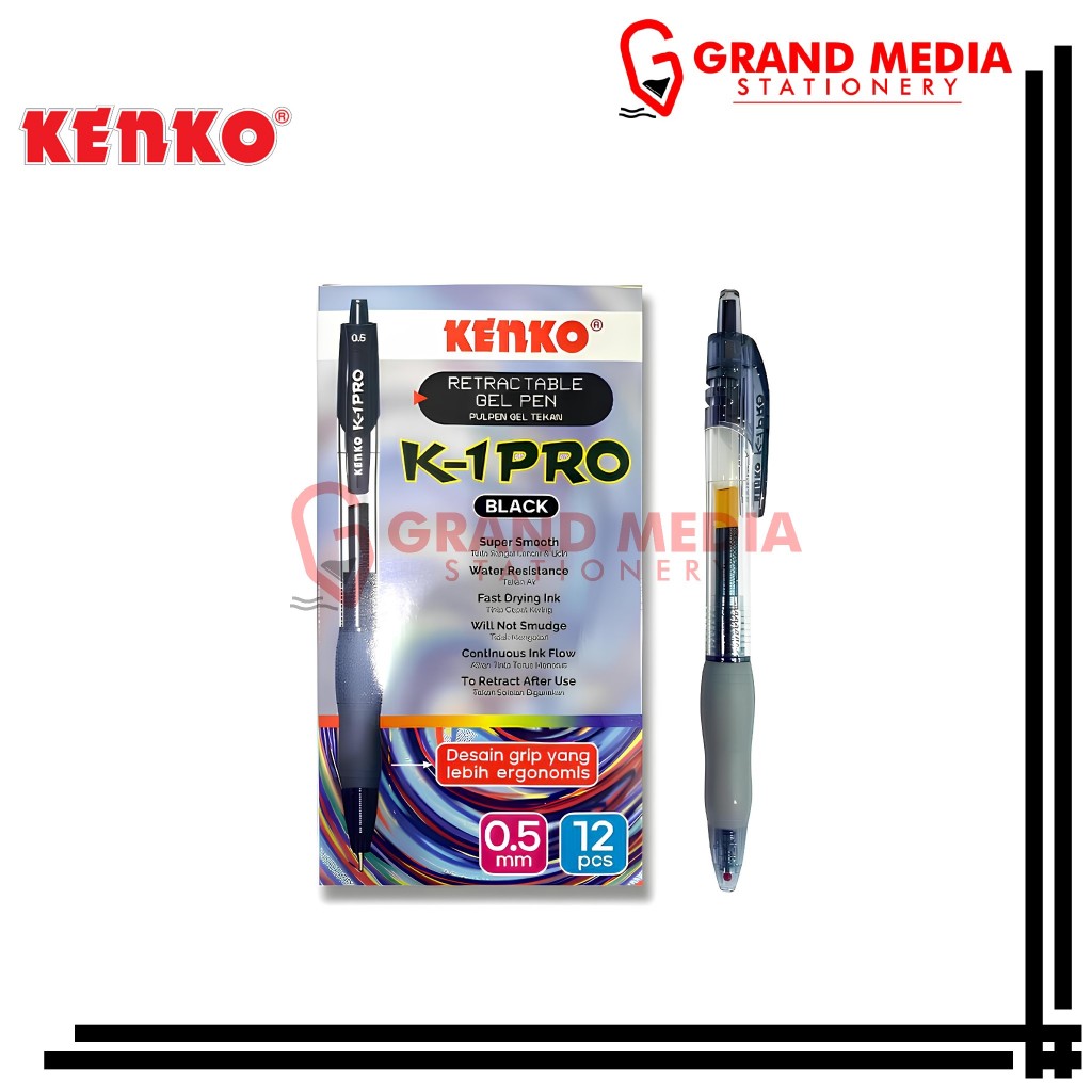 

[GRAND MEDIA] BALLPOINT / PENA / PULPEN GEL KENKO K-1 PRO HITAM / 1PCS