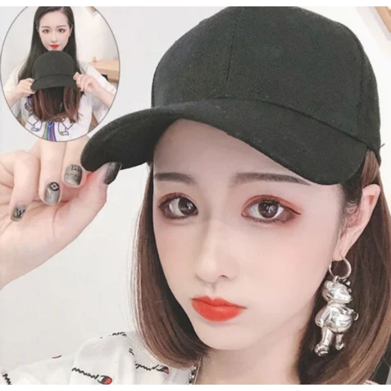 REALISTIC Wig Topi Wanita Wig Topi Baseball Wig Topi Korean Style Wig Topi Premium Topi Bisboll Wig 