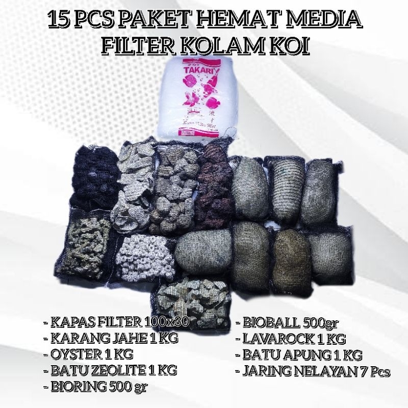 PAKET HEMAT FILTER KOLAM KOI 15pcs MEDIA FILTER KOLAM KOI PENJERNIH IKAN HIAS AIR KOLAM