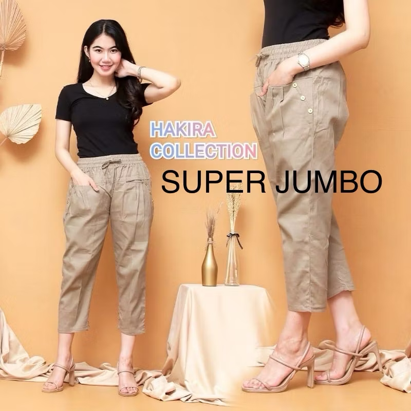 CELANA WANITA 7/9 VARIASI KANCING 6 | COTTON TWILL STRETCH COMBED PREMIUM| JUMBO XXL dan SUPER JUMBO