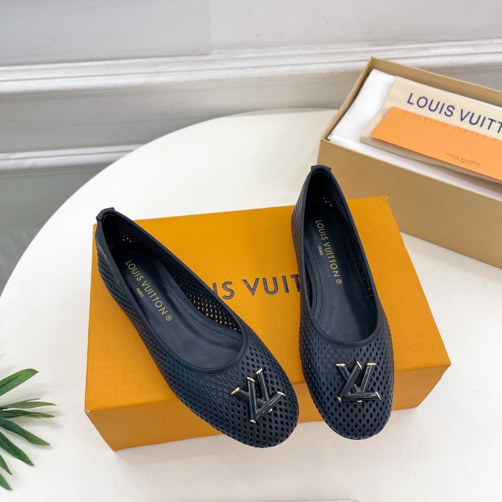 Original 2024 Shoes LV Flatshoes Leather Women's Fashionable Shoes