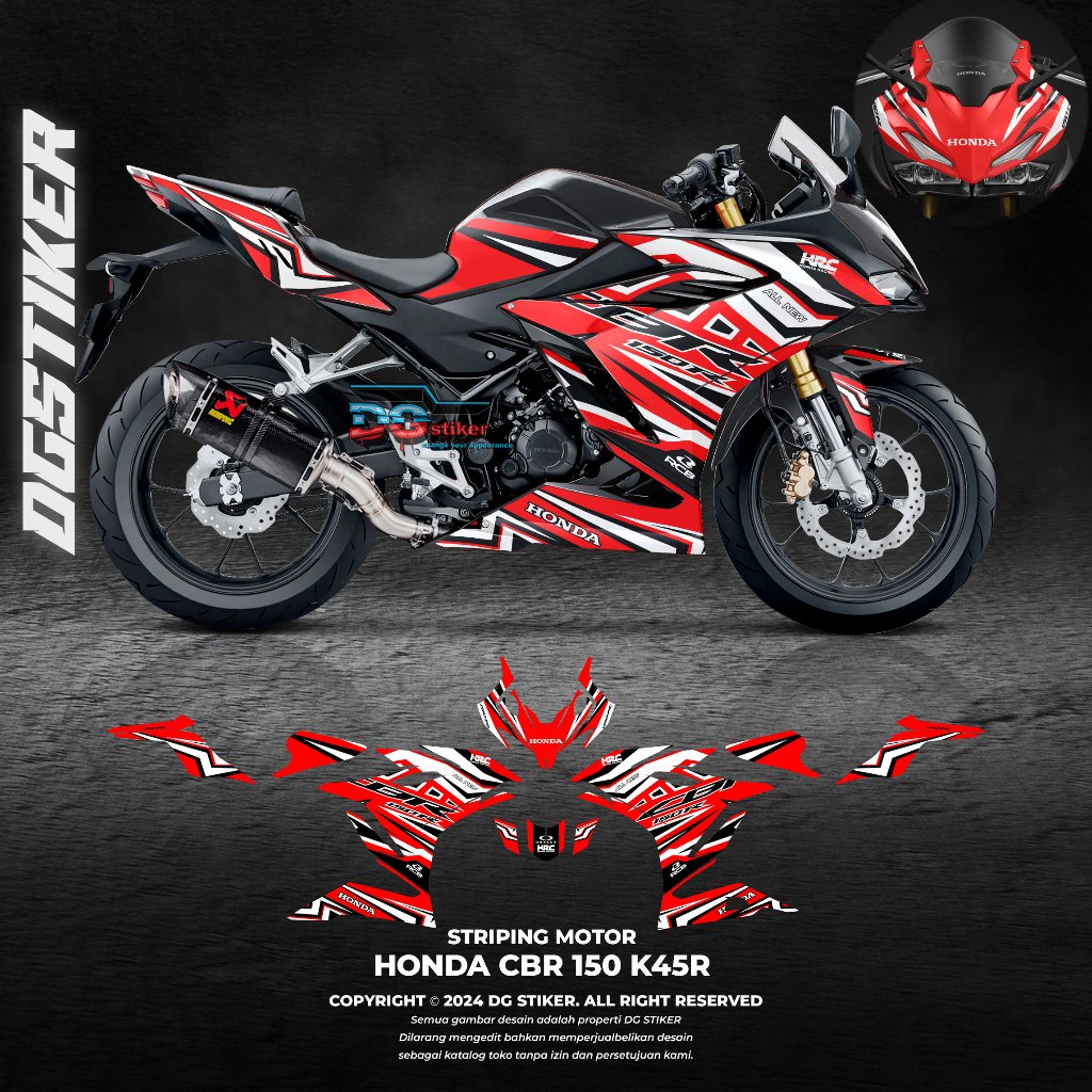 striping cbr 150 K45r terbaru, stiker cbr 150r k45r hitam merah