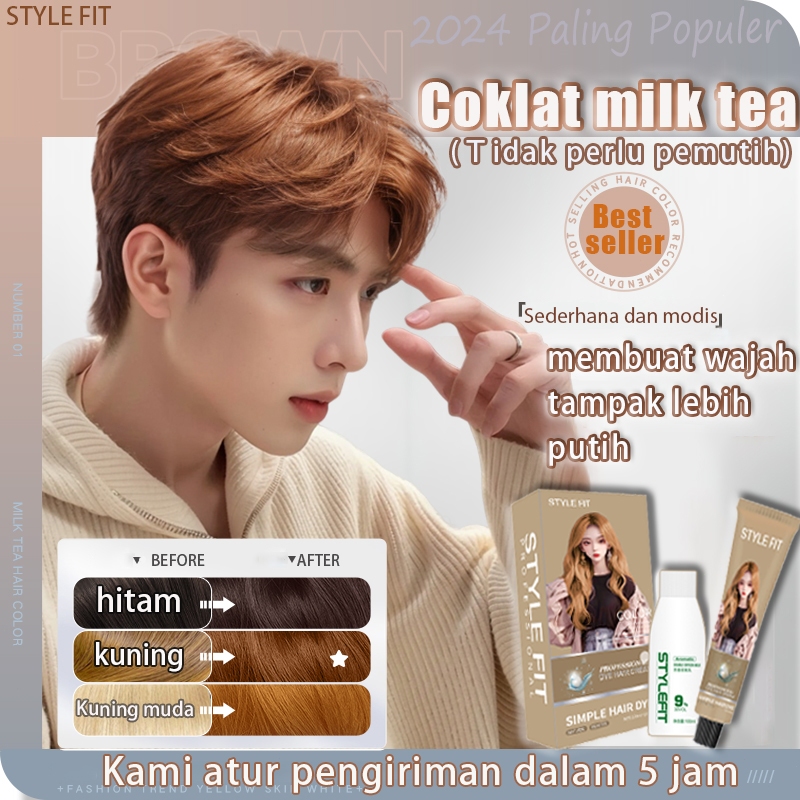 【Langsung dikirim】STYLE FIT Cat Rambut Warna teh susu 200ml  Pewarna rambut pria，Tidak perlu pemutih