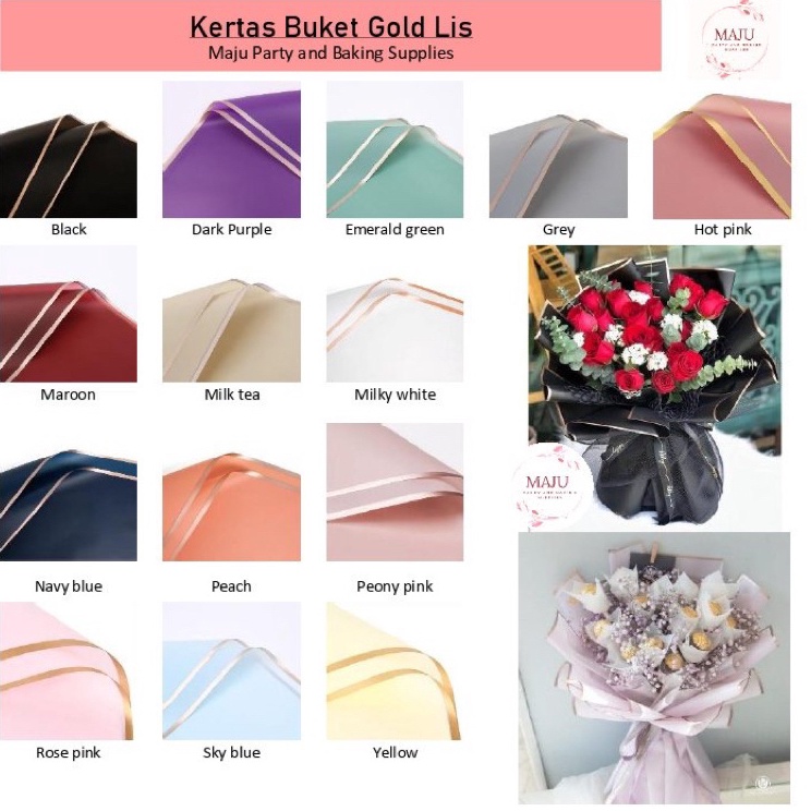 

Serba Meriah 2 lembar per pax Kertas Buket Lis Emas Gold Frame Flower Wrapping Kertas Bunga Flower Paper Cellophane Paper Kertas Kerajinan Bunga