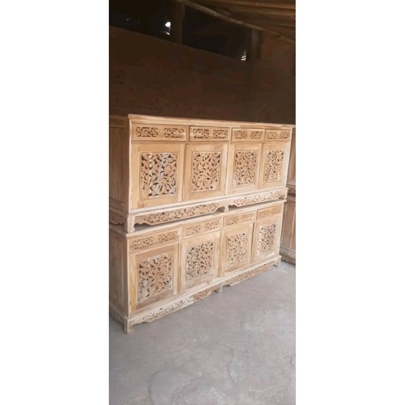 Bufet TV Ukiran Jepara 200cm  Full Kayu Jati SOLID FREE KUNCI DAN TARIKAN | Meja Hias Ukiran Jepara 