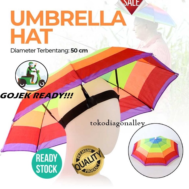Kualitas Heboh  Payung Model Topi Umbrella Hat Anti Panas dan Hujan Topi Payung Caping Payung Murah