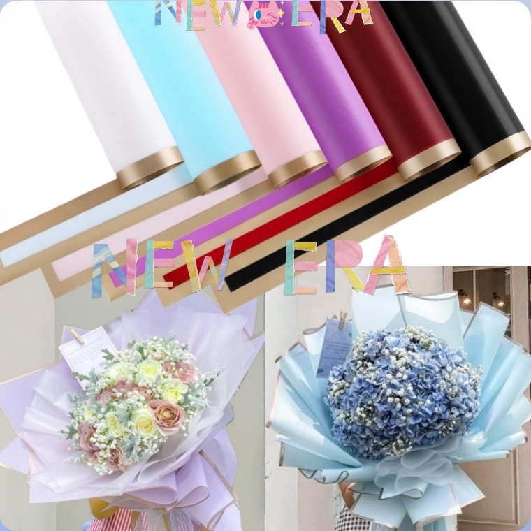 

Top Brand NewEra 2 Lembar Flower Wrapping Gold Line Color Cellophane Kertas Buket Bunga Cellophane Florist Kertas Pembungkus Bunga