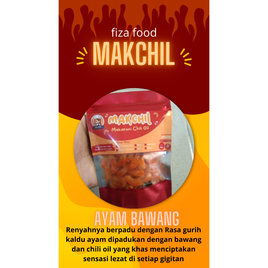 

Makaroni Chili Oil 40 gram Rasa Ayam Bawang