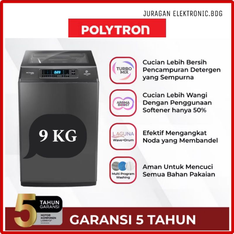 POLYTRON Mesin Cuci 1 Tabung Zeromatic Laguna series Hijab 9 KG – PAW 9028