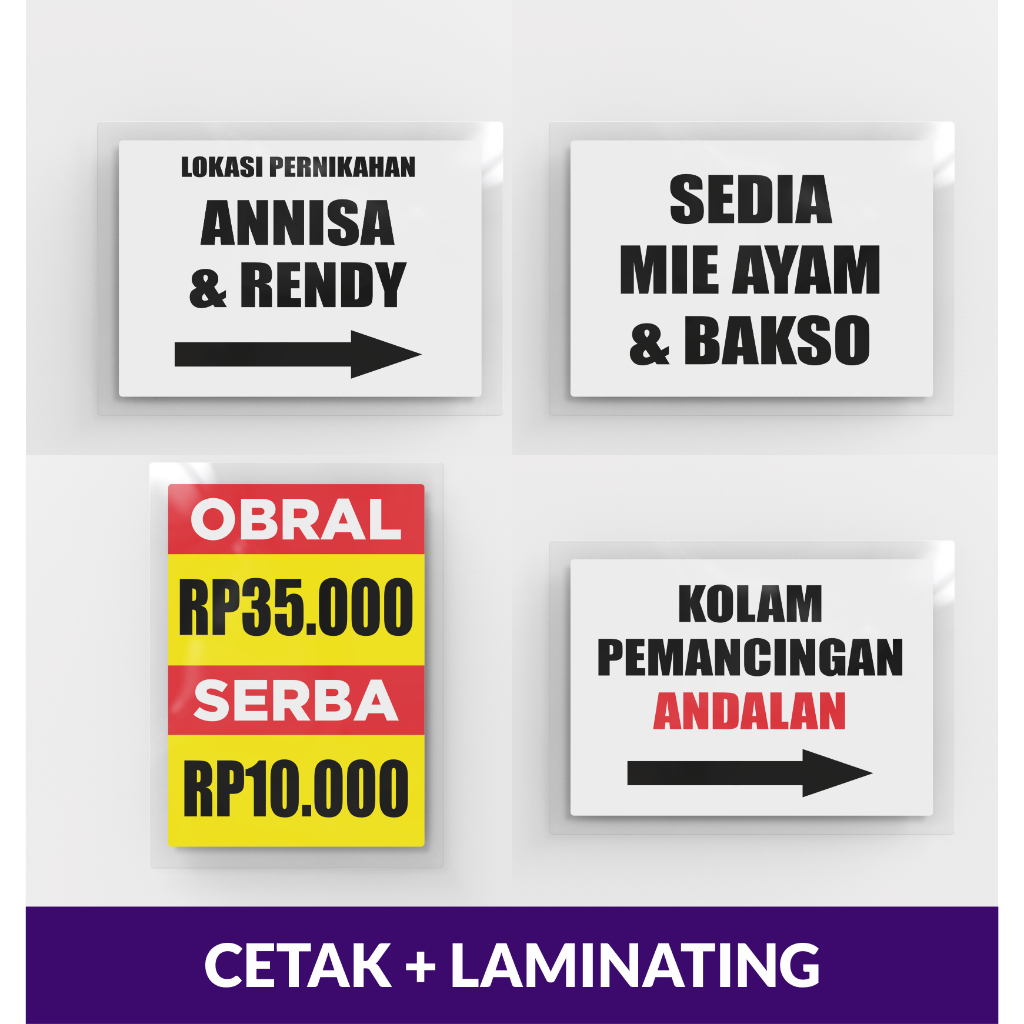 

Laminating Kertas Obral / Menu / Petunjuk Arah