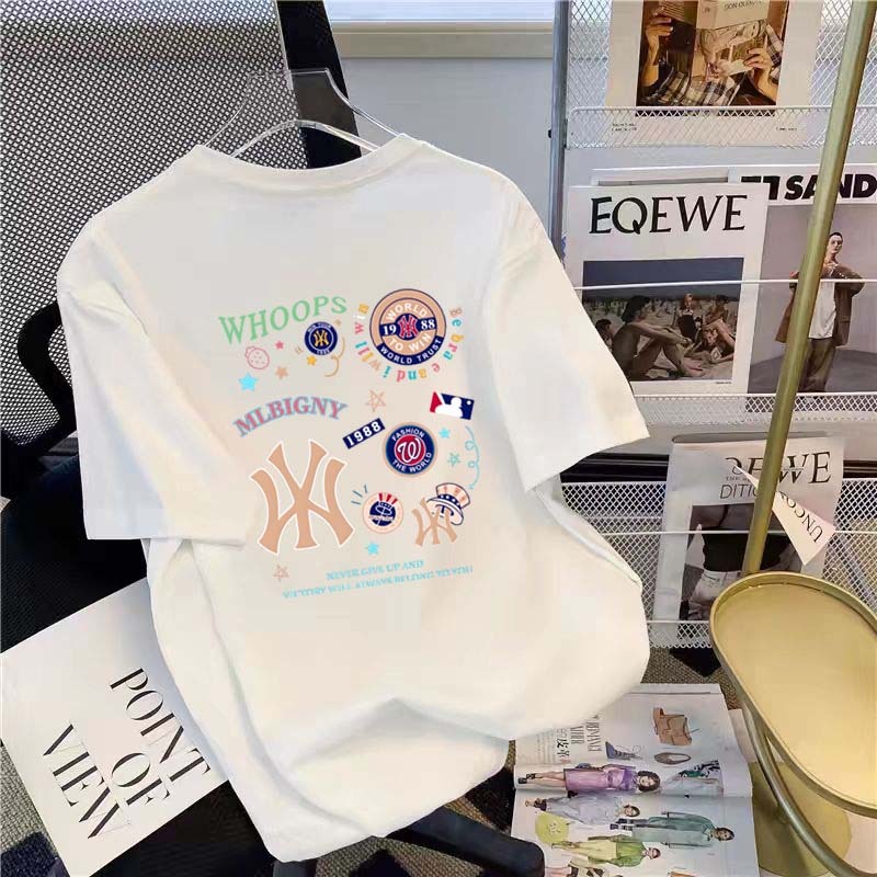 Bordir huruf NY lengan pendek katun murni T-Shirt 100% Cotton|baju oversize wanita|Kaos Oversize Wan