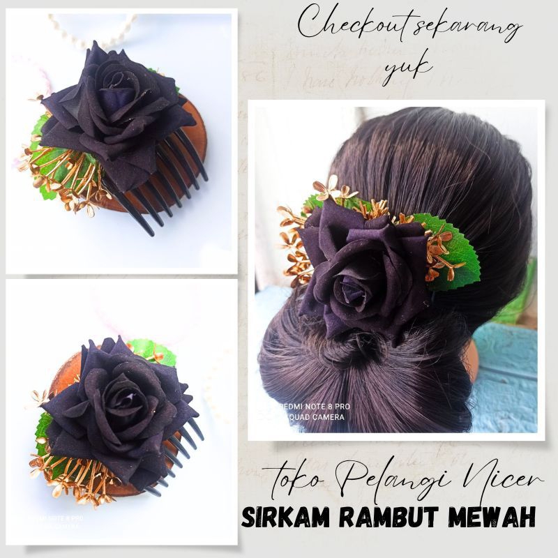 Sirkam RambutBunga BLACK ROSE-Sirkam Rambut Hiasan Rambut Pesta - Aksesoris Rambut Hairdo Bridal