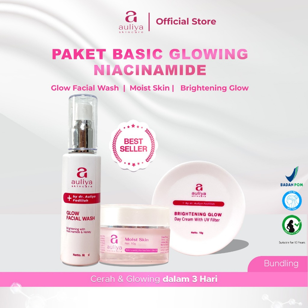 Auliya Skincare Paket Basic Glowing Niacinamide Special Bundling 3 in 1 Paket Skincare Facial wash M