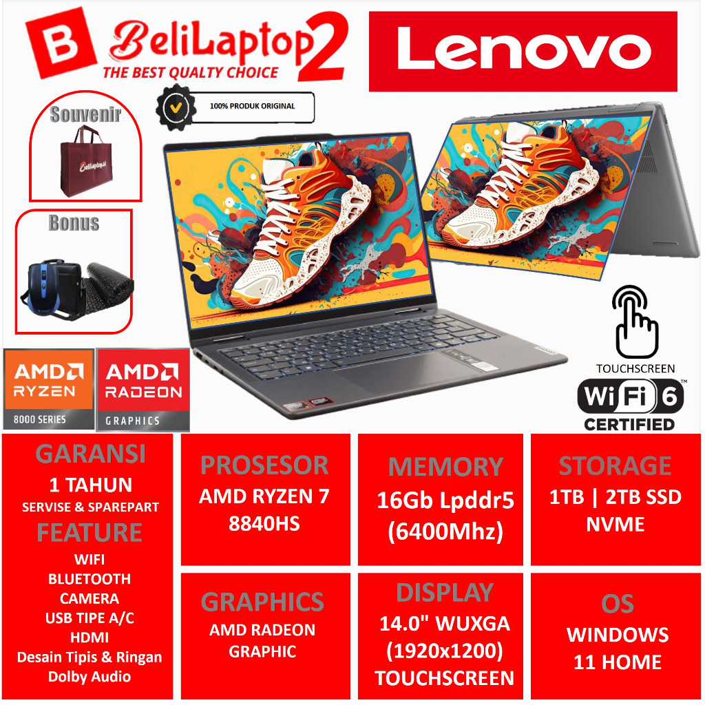Lenovo Yoga 7 2in1 14 AMD Ryzen 7 8840HS 16GB 1TB Radeon 780M WUXGA Touch Backlit Win 11 Home Grey