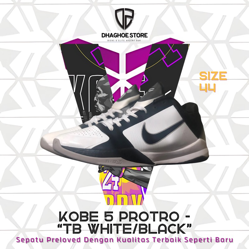 NIKE KOBE 5 PROTRO - “TB WHITE/BLACK” SIZE 44