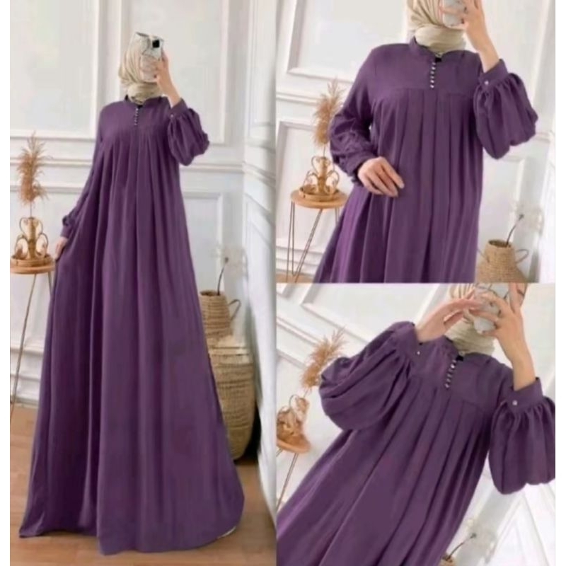 Gamis Wanita Salsa Dress Panjang Lengan Manset Crinkle Airflow | Gamis Muslim Panjang Salsa Dress Ma