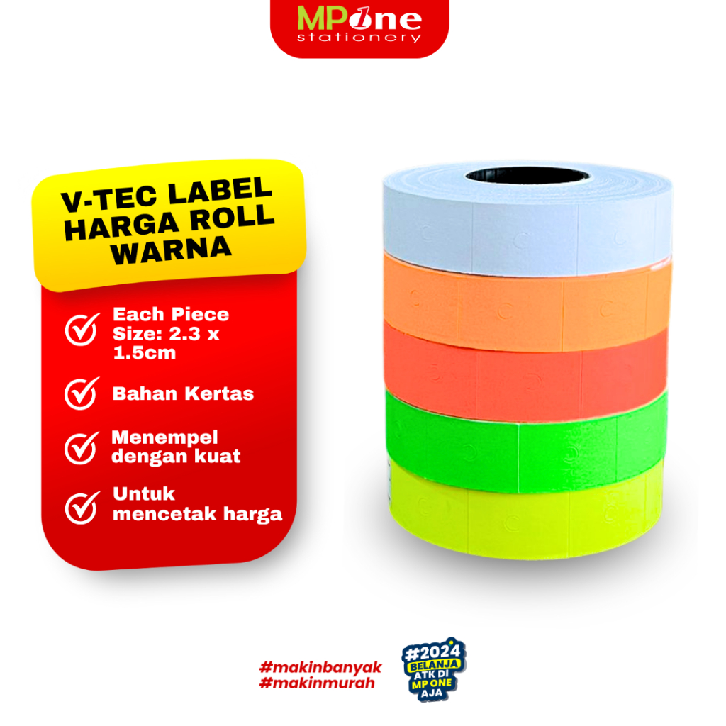 

(1 ROLL) V-Tec RL Label Roll Harga 2 Baris Warna Warni / Isi Label Harga Tembakan V-tec
