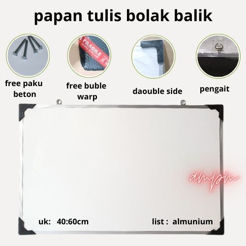 

Whiteboard 40x60 Papan Tulis Anak Putih White Board 2 Sisi gratis paku dan pack bubble