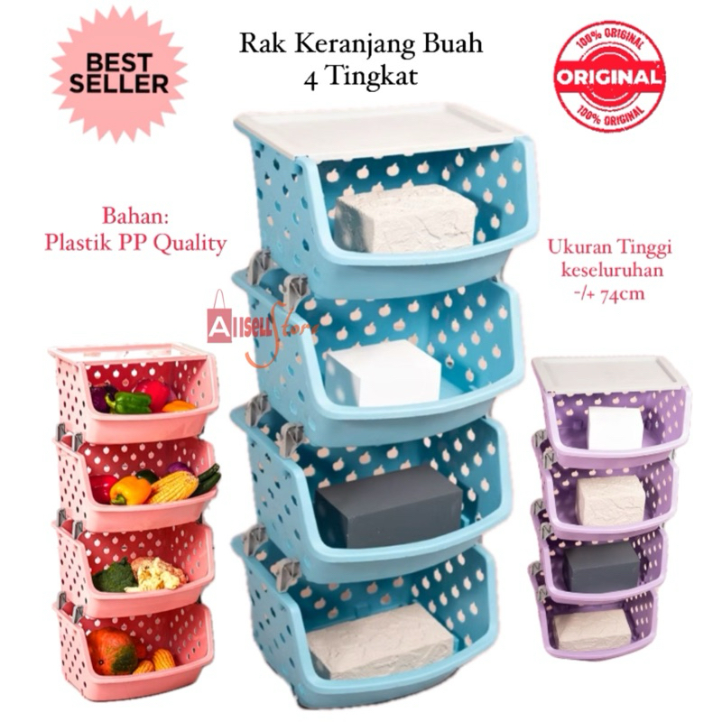 (BISA COD) PROMO Rak Keranjang Buah Sayur 4 Susun /  Rak Dapur Susun / Rak Apel Laundry Basket / Rak