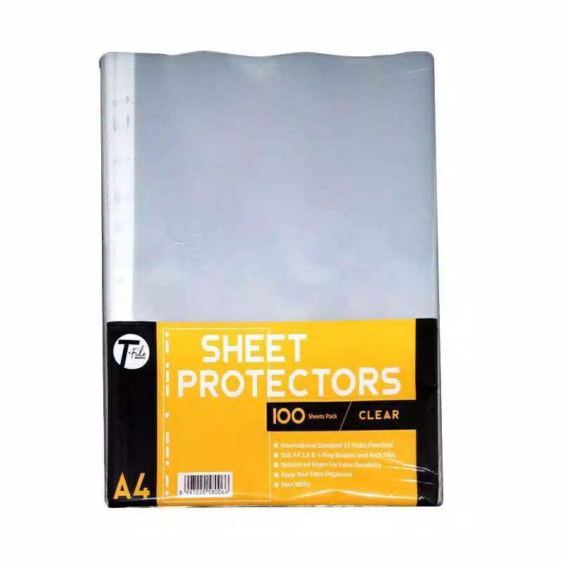 Sheet protector ukuran A4,Sheet protector F4 folio isi 100 lembar,T file 11 lubang isi 100lembar ben