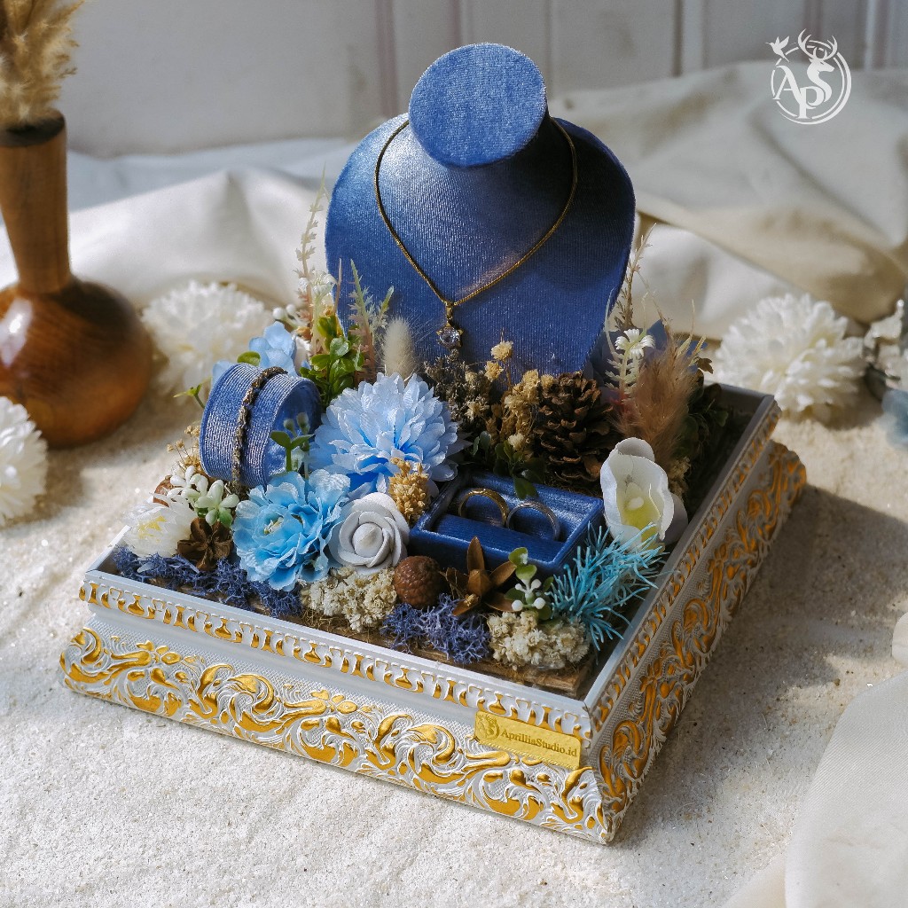 Kotak Perhiasan Full Set Bludru Biru