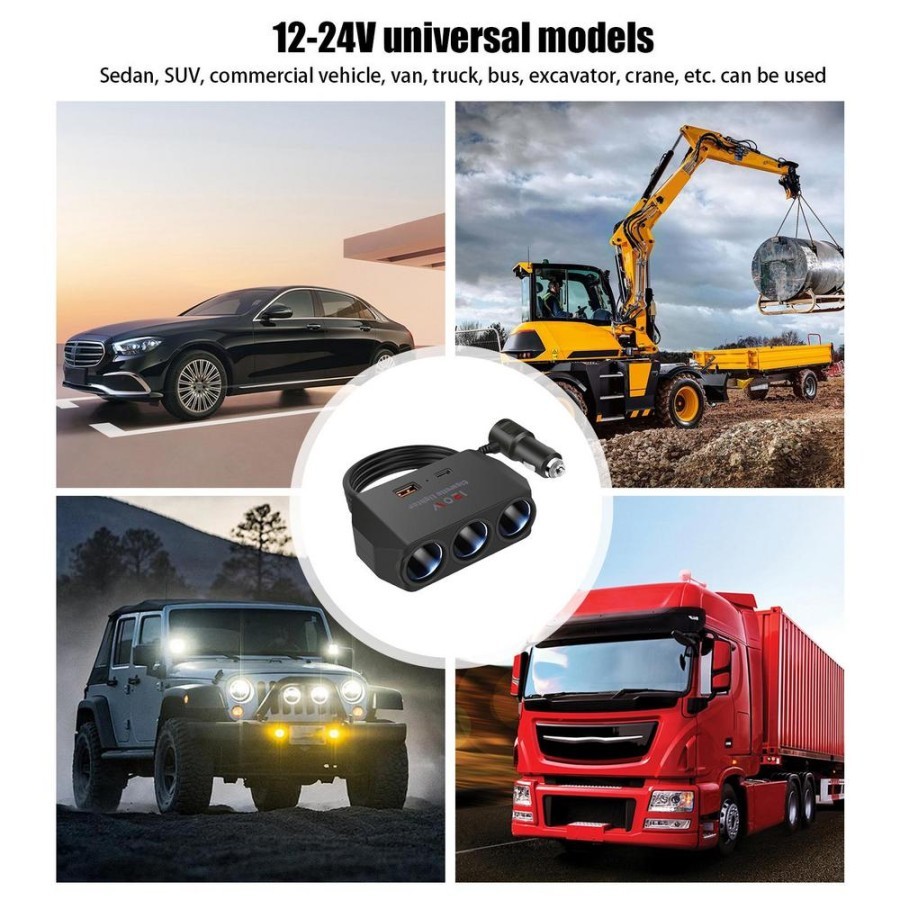 socket lighter mobil 120W 3in1 USB Fast Charger Splitter D28