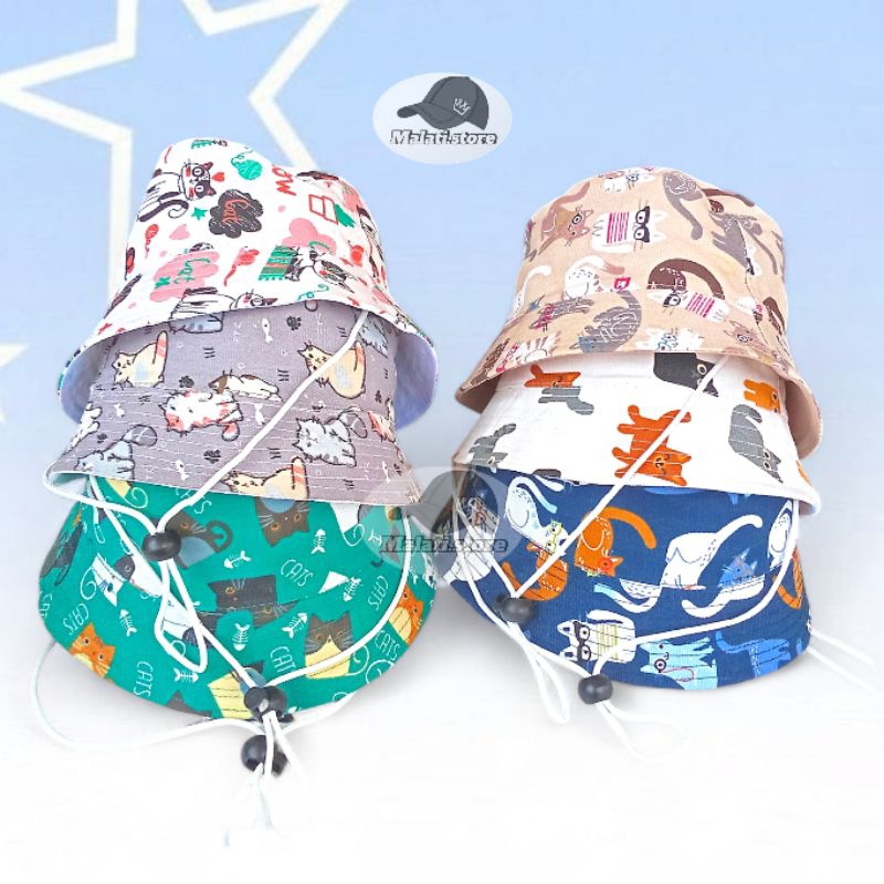 topi bucket hat anak tali bahan kanvas tebal untuk anak usia 3-10tahun