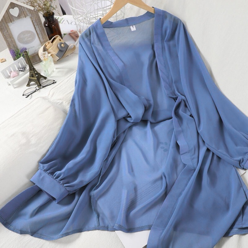 outer wanita transparan size jumbo ld 120-140cm cardigan trendi ceruty babydoll