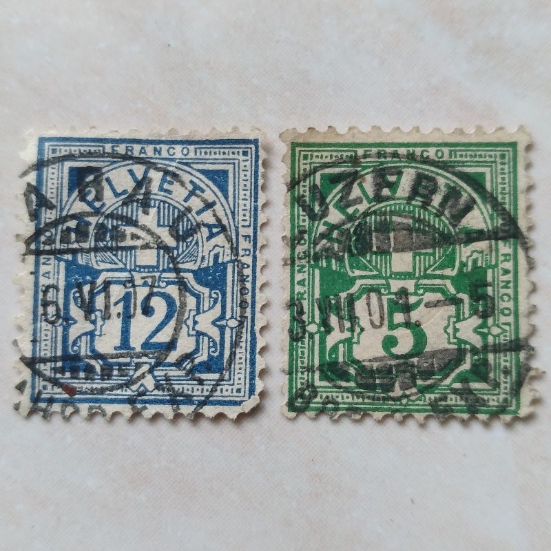 

Prangko Perangko Kuno Tua 2 Pcs Swiss Helvetia 1882 - YN1873