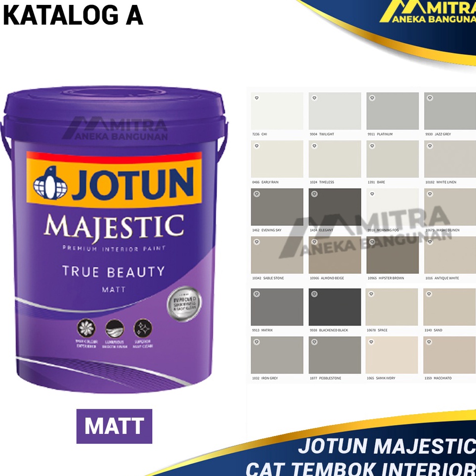 CAT TEMBOK INTERIOR JOTUN MAJESTIC TRUE BEAUTY MATT 25 LITER  KATALOG A  WARNA ABU PUTIH HITAM NUDE