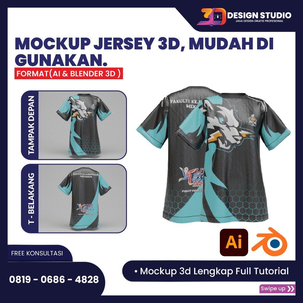 MOCKUP JERSEY BOLA 3D, FORMAT (AI & BLENDER)