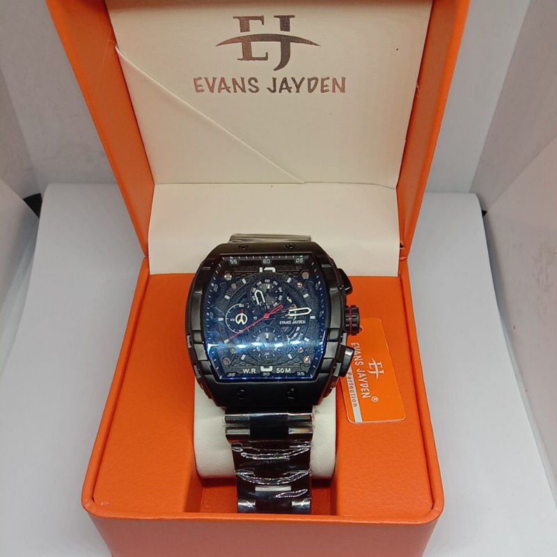 Jam Tangan Evans Jayden Kaca SAPPHIRE Crono (EJ-9556 / EJ-9554-1) Model Sport Persegi Rantai (Origin