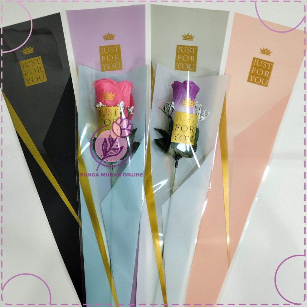 

Free Shipping 5 LEMBAR Plastik Single Flower JUST FOR U Single Rose Wrapping Rose