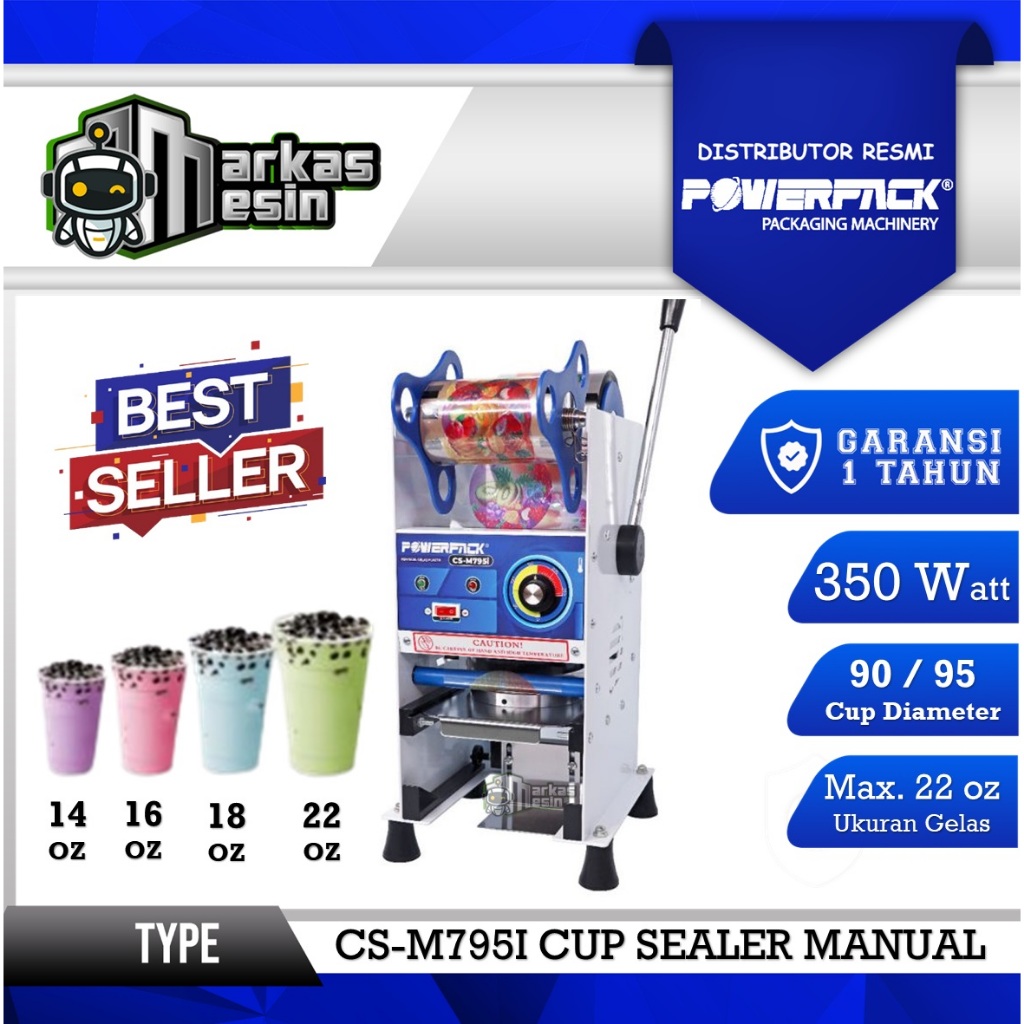 Cup Sealer POWERPACK CS-M795I Mesin Segel Gelas Plastik Manual Cup Sealer 22oz