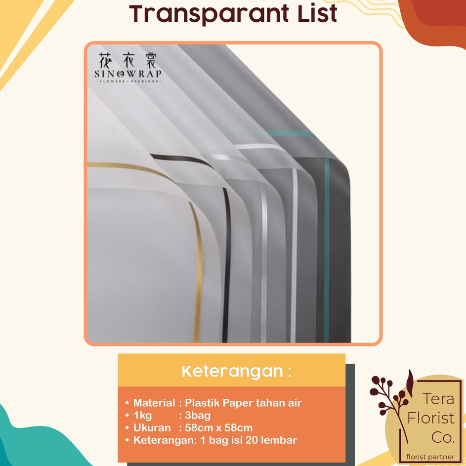 

Serba Untung 2 Lembar Cellophane Transparant List Kertas Bunga Flower Wrapping Kertas Buket Wrap Paper Bungkus Bouquet Waterproof Pembungkus Kado PWM44B
