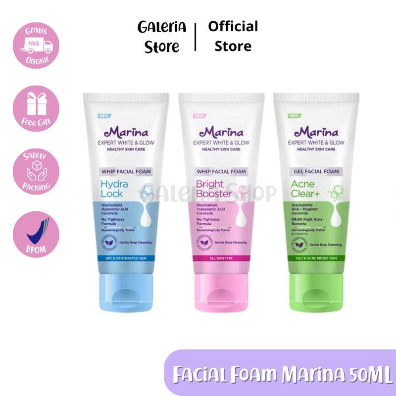 (READY STOK) MARINA WHIP FACIAL FOAM 50ML | MARINA WHIP FACIAL FOAM BRIGHT BOOSTER 50ML | MARINA WHI