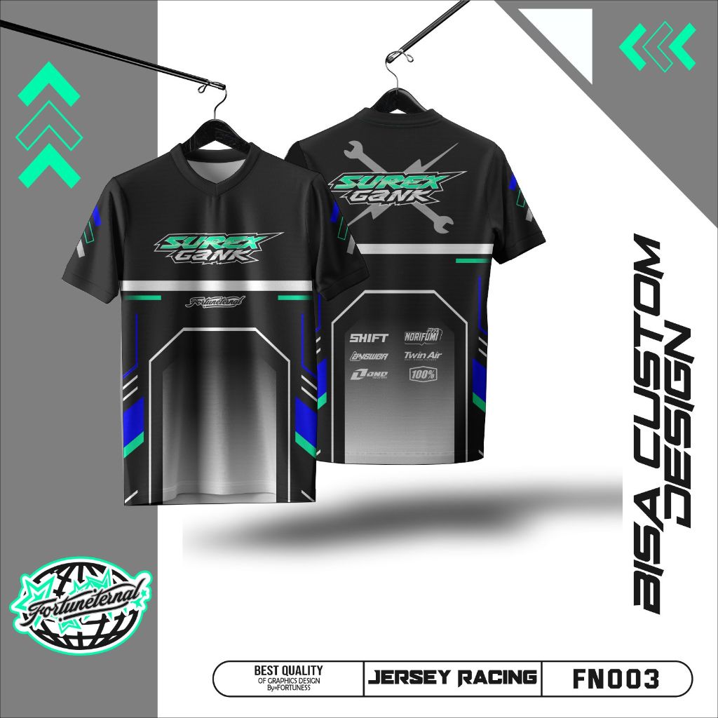 FN003 CUSTOM JERSEY TEAM RACING kaos racing full printing bisa custom desain lengan pendek Unisex