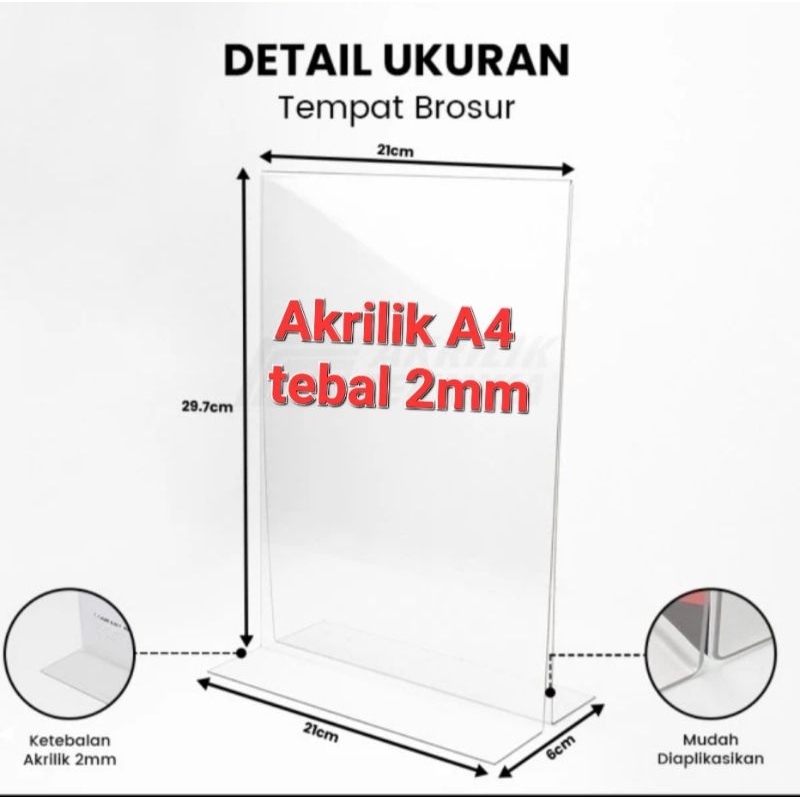 

Akrilik Standing T / Tempat Brosur / Tent Holder / Akrilik Display ukuran A4