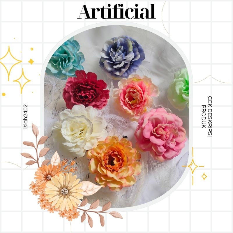 Kepala Bunga Mawar Peoni Artificial