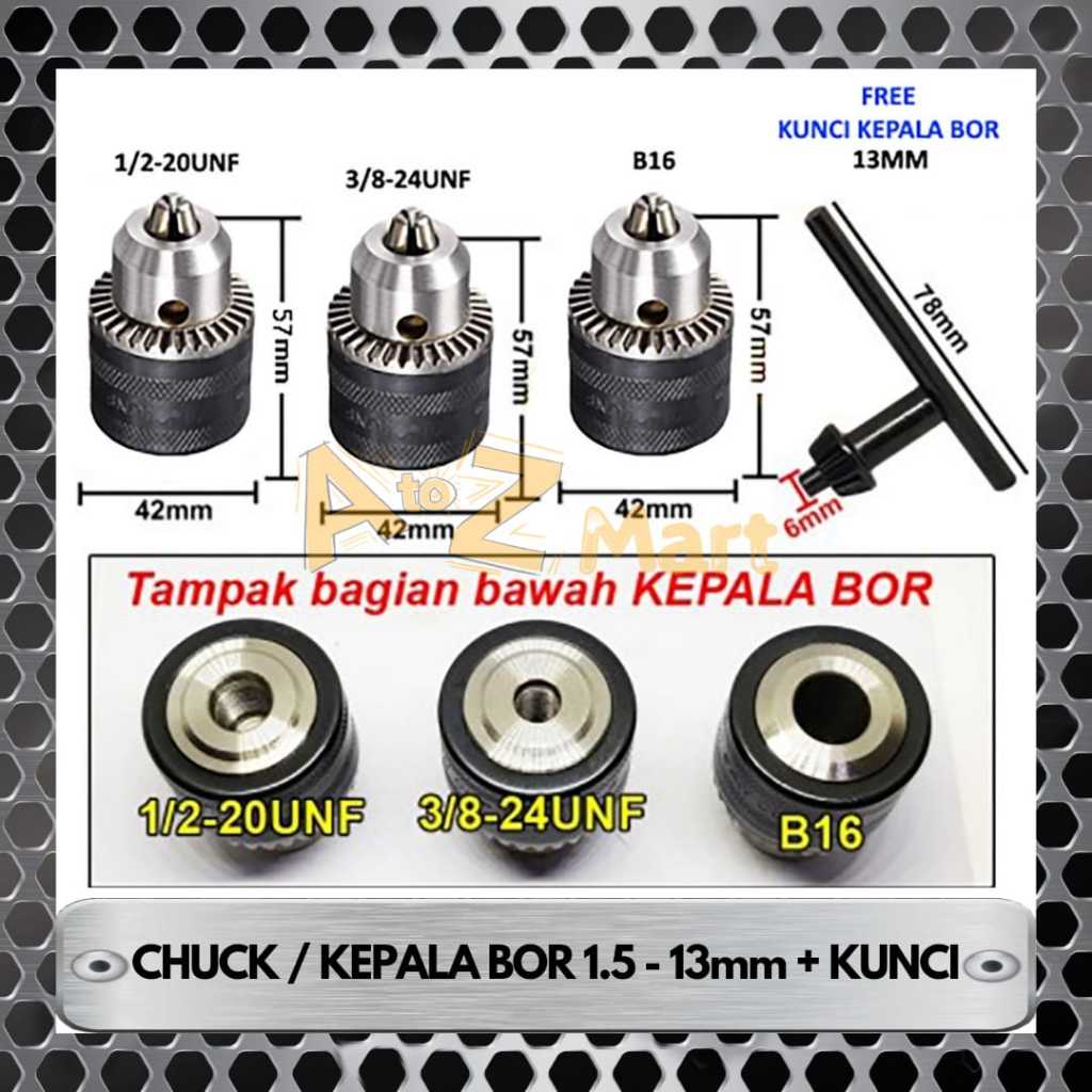 CHUCK CUK CHUK KEPALA MESIN PENJEPIT JEPIT MATA BOR DRILL CHUCK CONES 1.5-13MM 13MM 13 MM DRAT UKURA
