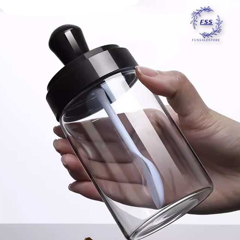 FSS Botol Bumbu Dapur kaca Tempat Penyimpanan Bumbu dapur + Sendok plastik