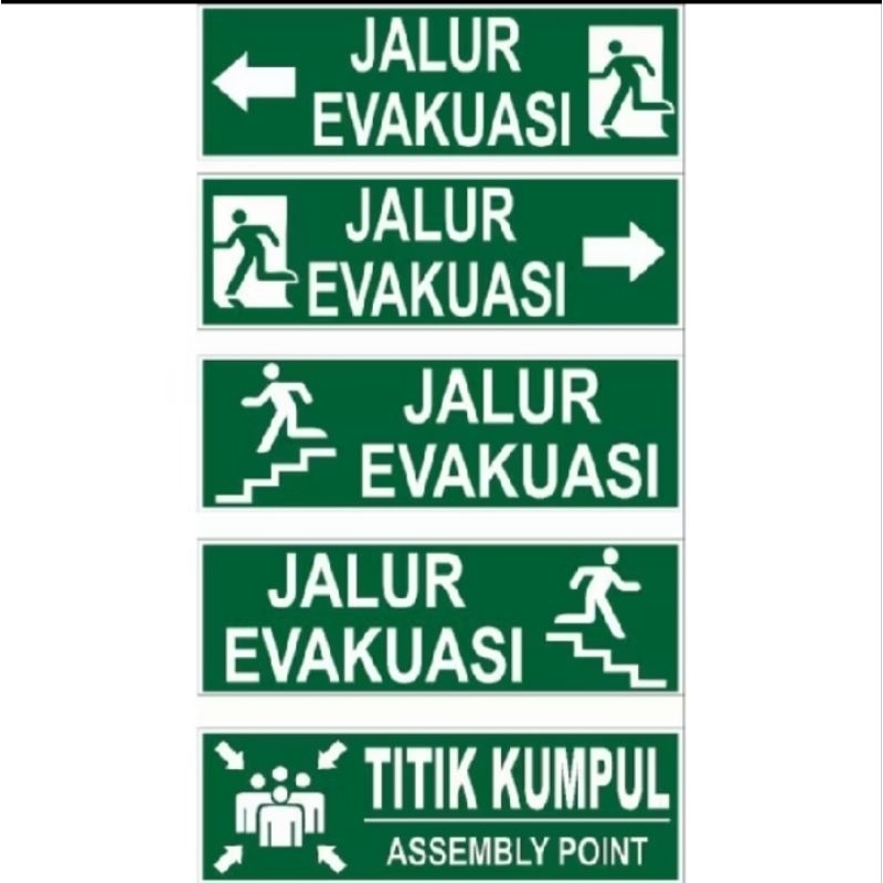 

1 lembar 5 gambar stiker jalur evakuasi ukuran jumbo A4
