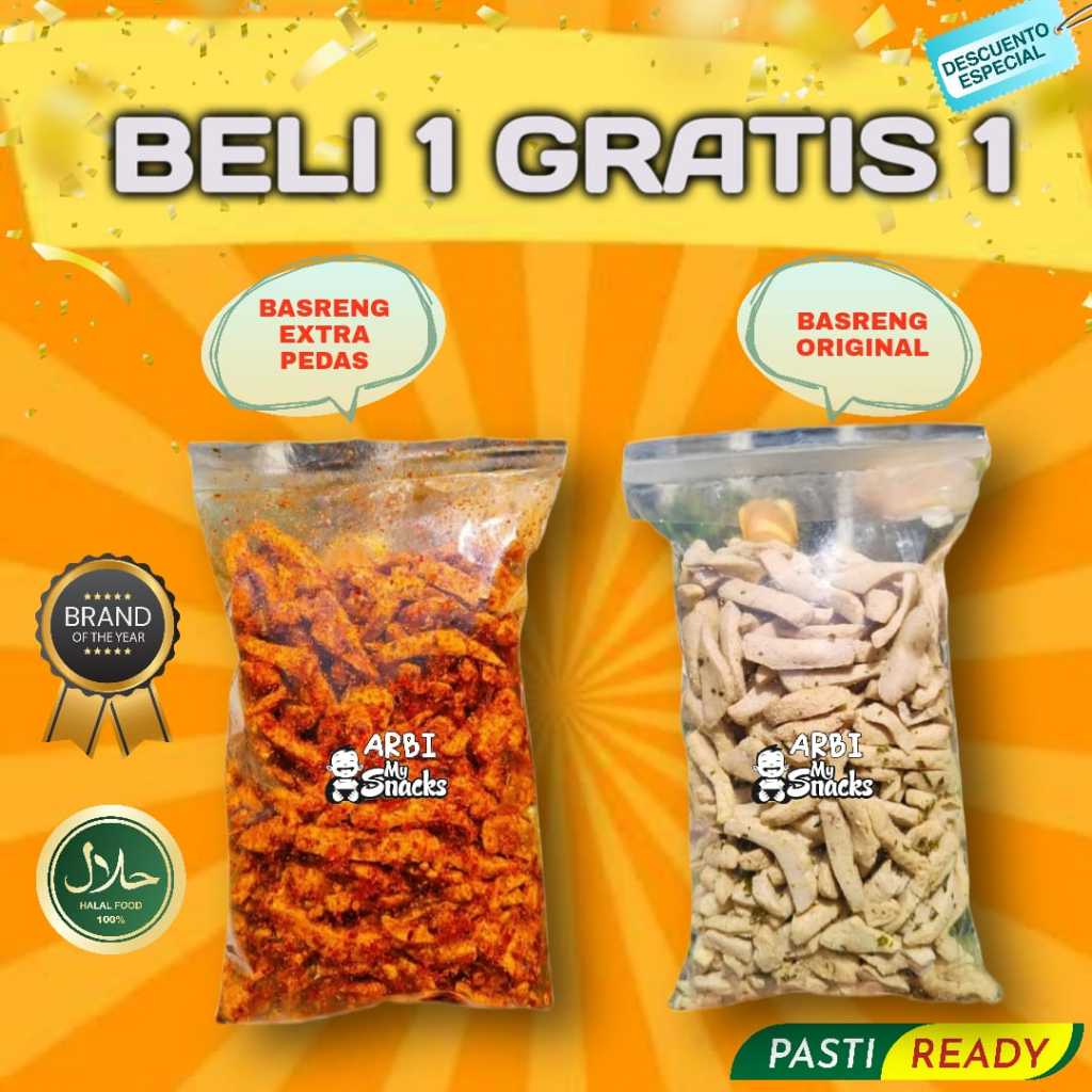 

PAKET BELI 1 GRATIS 1 - Basreng Pedas 500 Grm Basreng Ori 500 Grm Bumbu Special Gurih Pedas Daun Jeruk Cemilan Food Snack