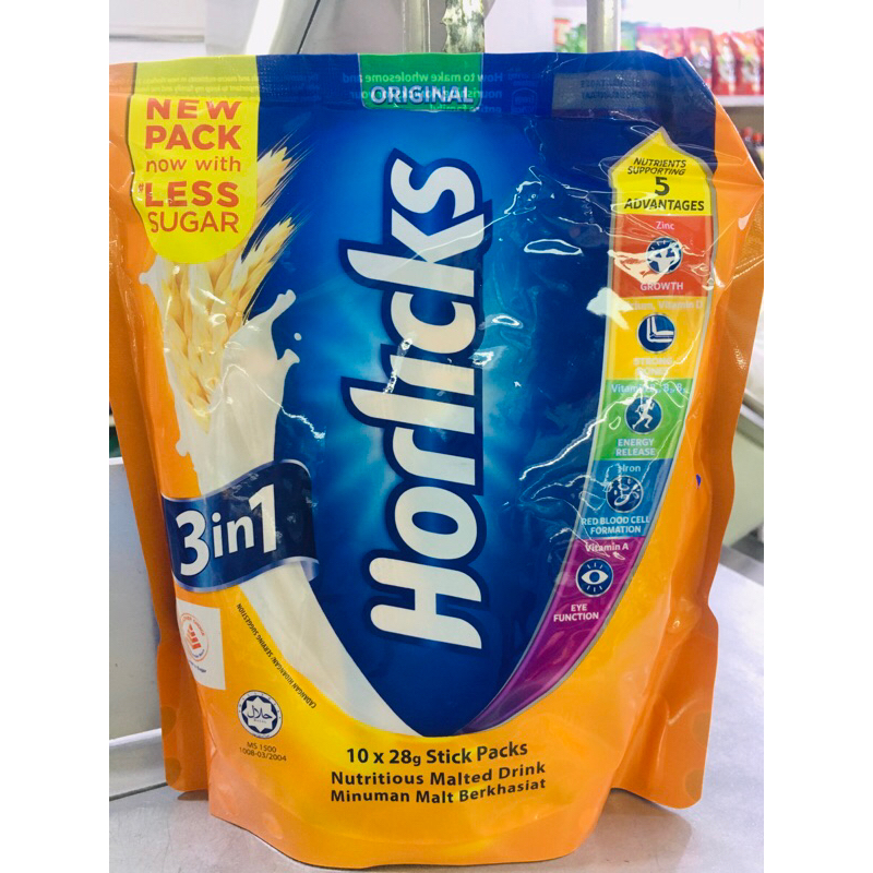 

Horlicks Nutritious Malted Drink 3in1 Original Less Sugar Minuman Malt Berkhasiat Isi 10s Import Malaysia