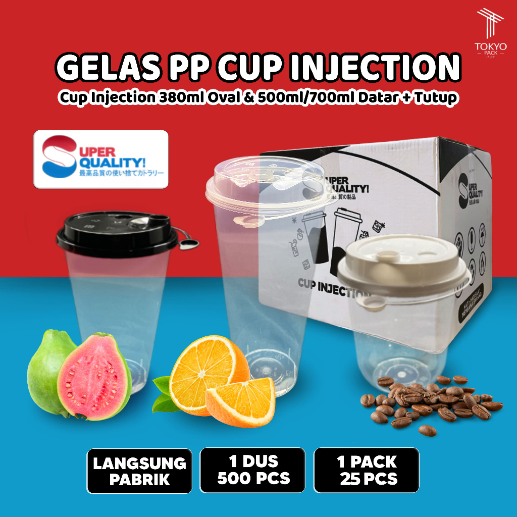 Cup Injection 380ml 12oz Oval & 500ml 16oz / 700ml 24oz Datar + Tutup / Gelas Boba / PP Cup Injectio