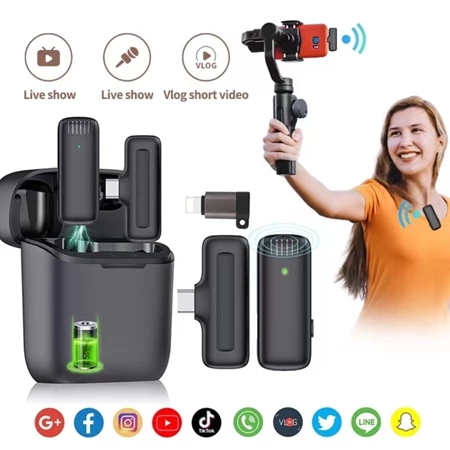 Mikrofon Nirkabel Lavalier dengan Kotak Pengisi Daya Wireless Microphone Mikrofon Lapel Mini Microph