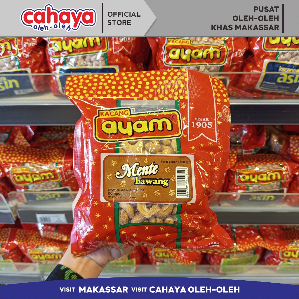 

Kacang Mente Bawang / Kacang Mede Kacang Ayam Cahaya Oleh Oleh Khas Makassar 400gr