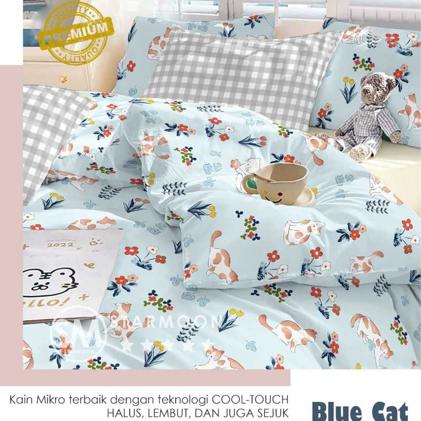 Bedcover Satu Set Sprei Lengkap Motiv Blue Cat BeSTAR Free Tas Bedcover Sprei Anak